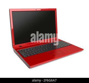 Red laptop with blank screen on a white background. 3d image Stock Photo