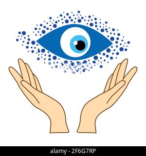 illustration of mystical goddess hands,evil eye, celestial symbols of moon phase. Esoteric, spiritual, wicca occult inspired concept Stock Vector