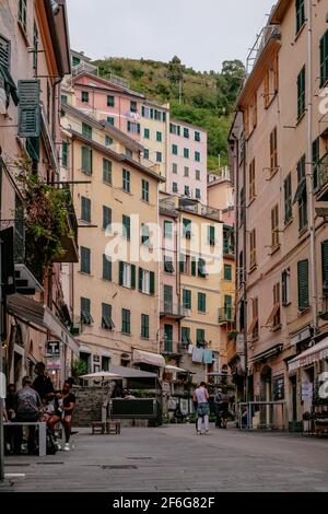Classic and Postcard Perfect View - Colorful Traditional Houses - Riomaggiore, Cinque Terre, Italy Stock Photo