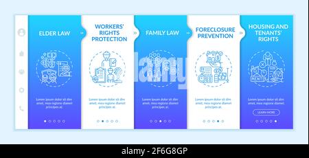 Legal services types onboarding vector template Stock Vector