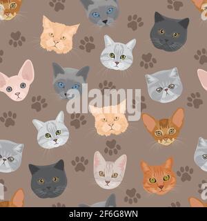 cat head seamless pattern Stock Vector