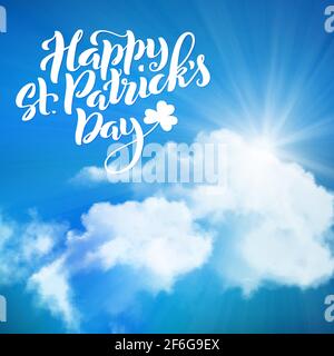 Happy Saint Patricks Day card. Template poster with handwritten lettering. Vector Stock Vector