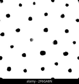 Abstract dots monochrome seamless pattern. Hand drawn Polka dot grunge brush black and white ornament. Stock Vector