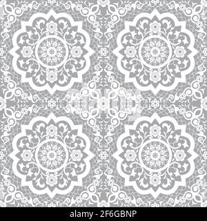 Traditional Moroccan art carved mandala inspired seamless pattern, vector arabic decor with flowers, leaves and swirls Stock Vector