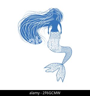 Beautiful mermaid in zentangle style, patterned mermaid tail, anti stress coloring book for adults Stock Vector