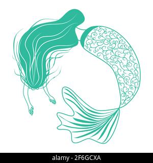 Beautiful mermaid in zentangle style, patterned mermaid tail, anti stress coloring book for adults Stock Vector