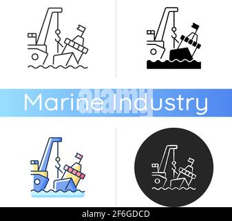 Shipwreck thin line icon, marine concept, Sinking ship sign on white ...