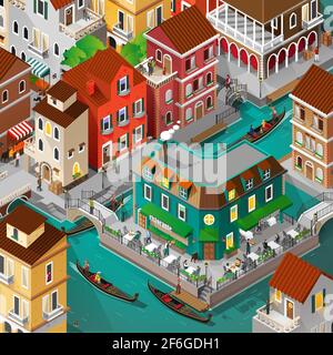 Isometric venice building and people activity Stock Vector