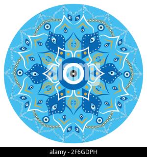 Mandala greek evil eye, symbol of protection blue turkish Stock Vector