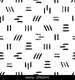 Abstract straight and diagonal lines monochrome seamless pattern. Black and white hand drawn grunge ink brush texture background vector illustration. Stock Vector