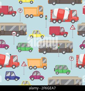 Seamless vehicle and traffic vector background Stock Vector