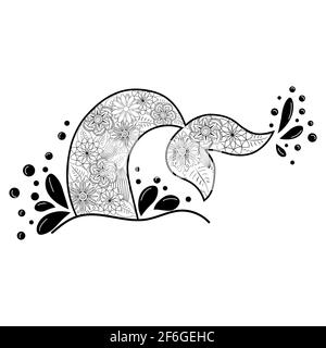 Beautiful mermaid in zentangle style, patterned mermaid tail, anti stress coloring book for adults Stock Vector