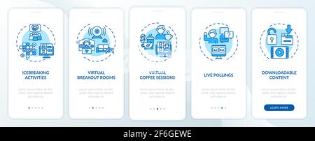 Remote events success tips onboarding mobile app page screen with concepts Stock Vector