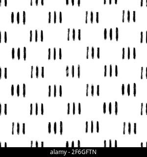 Straight vertical lines monochrome seamless pattern. Hand drawn black and white abstract geometric grunge brush vector illustration. Stock Vector