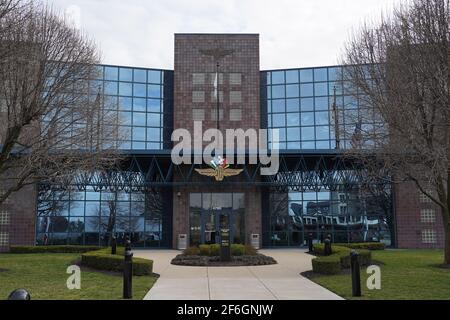 A general view of the Indianapolis Motor Speedway adminstration building, Monday, March 22, 2021, in Speedway, Ind. It is the home of the Indianapolis Stock Photo