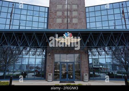 A general view of the Indianapolis Motor Speedway adminstration building, Monday, March 22, 2021, in Speedway, Ind. It is the home of the Indianapolis Stock Photo