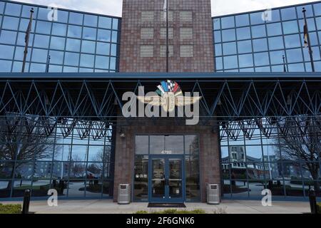 A general view of the Indianapolis Motor Speedway adminstration building, Monday, March 22, 2021, in Speedway, Ind. It is the home of the Indianapolis Stock Photo