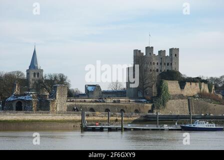 Rochester Cathedral and Rochester Castle,, River Medway Stock Photo