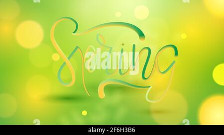 Green spring background with handwritten text vector illustration. Stock Vector