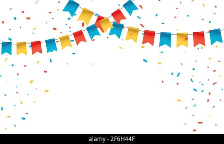 Carnival garland with flags. Decorative colorful party pennants for birthday celebration Stock Vector