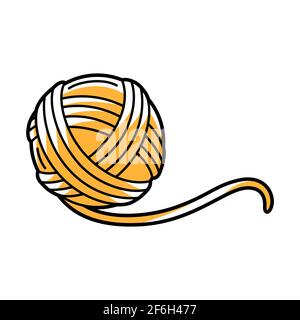 Illustration of yellow ball of wool. Cartoon icon. Stock Vector