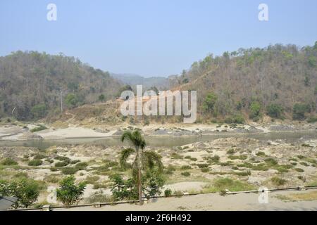 Photo taken March 31, 2021, from Mae Hong Son province, Thailand, shows the Salawin River. Across the river is Myanmar's Kayin State. (Kyodo)==Kyodo Photo via Credit: Newscom/Alamy Live News