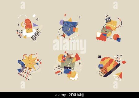 Group of hand drawn abstract geometric pictures on beige Stock Vector