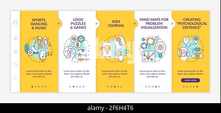 Improving problem solving skills tips onboarding vector template Stock Vector