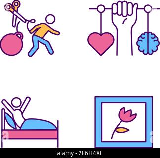 Self-improvement RGB color icons set Stock Vector