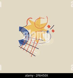 Abstract geometric picture of moon and sun on beige Stock Vector