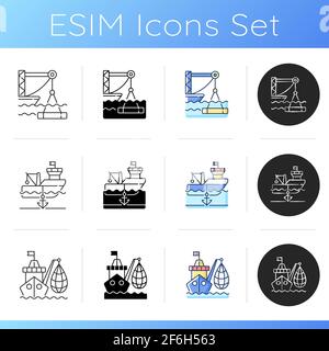Marine industry sector icons set Stock Vector