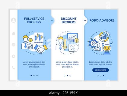Professional trader types onboarding vector template Stock Vector