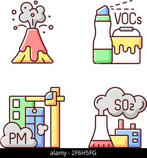 Air pollution RGB color icons set Stock Vector