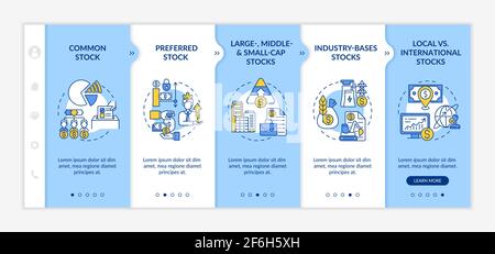 Investment stocks types onboarding vector template Stock Vector