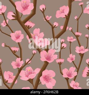 Seamless cherry flower pattern background Stock Vector
