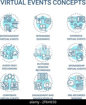 Virtual events concept icons set Stock Vector