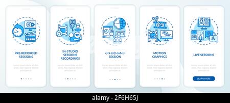 Remote event content onboarding mobile app page screen with concepts Stock Vector