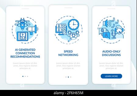 Remote events for networking onboarding mobile app page screen with concepts Stock Vector
