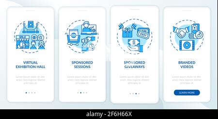 Sponsorship remote events ideas onboarding mobile app page screen with concepts Stock Vector