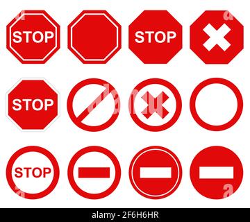 Set of different stop signs isolated on white Stock Vector