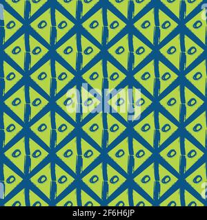 Vector painterly lattice braid weave and scribble circles. Seamless interlace pattern background.Macrame effect isocmetric blue green backdrop. Woven Stock Vector