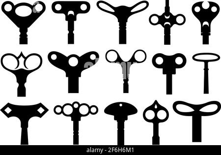 Group of different wind up keys isolated on white Stock Vector