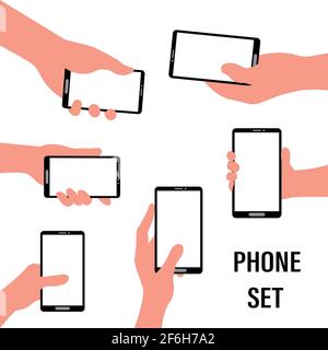 Human hand holding smartphone smart mobile phone flat vector illustration. Stock Vector