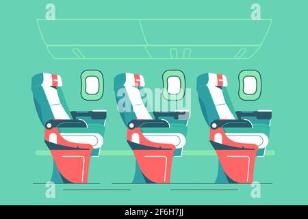 Cabin of seats for passengers on plane Stock Vector
