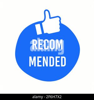 Vector Illustration Recommended Label With Thumbs up. Modern Web Banner Element. Stock Vector