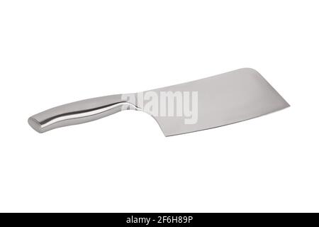 Stainless steel butcher's knife isolated on white background. Meat cleaver knife. Stock Photo