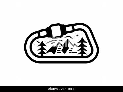 Line art style of carabiner and mountain illustration design Stock Vector