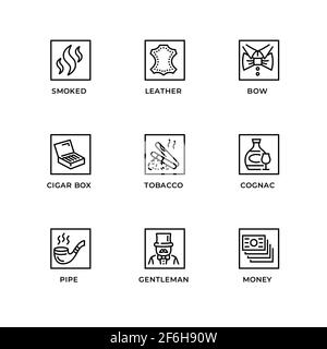Vector set of design elements, logo design template, icons and badges for gentleman. Line icon set, editable stroke. Stock Vector