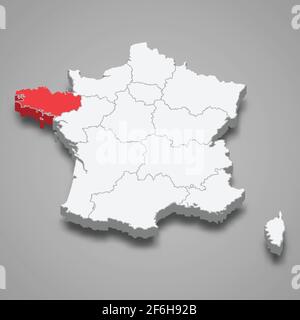 Brittany region location within France 3d isometric map Stock Vector