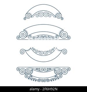 Vintage style banner illustrations set. Outline caligrtaphic border design elements. Curled floral frame ornaments. Calligraphic design elements. Stock Vector